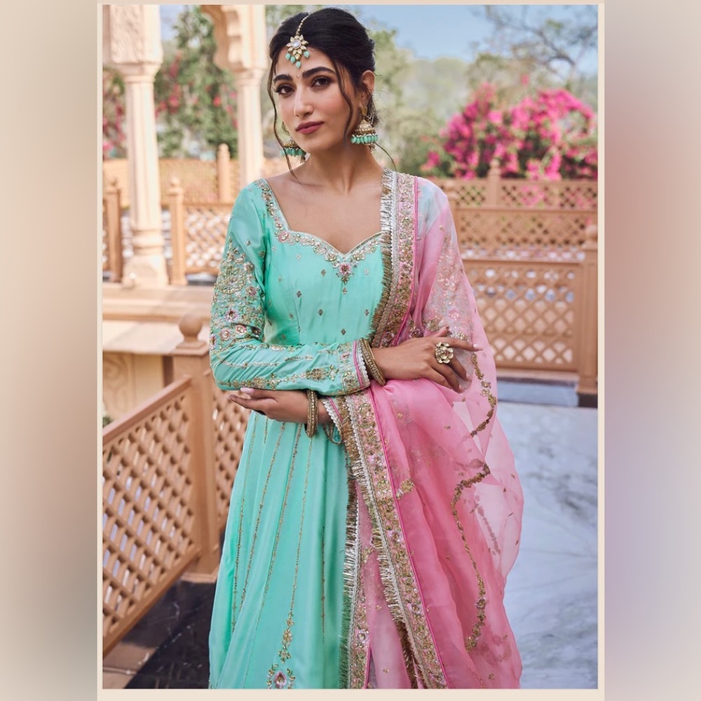 Lashkaraa: Mint and Pink Embroidered Patiala Suit